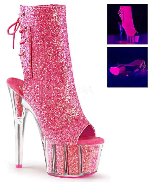 7" Heel Glitter Open Toe  Ankle Boot (ADORE-1018G)