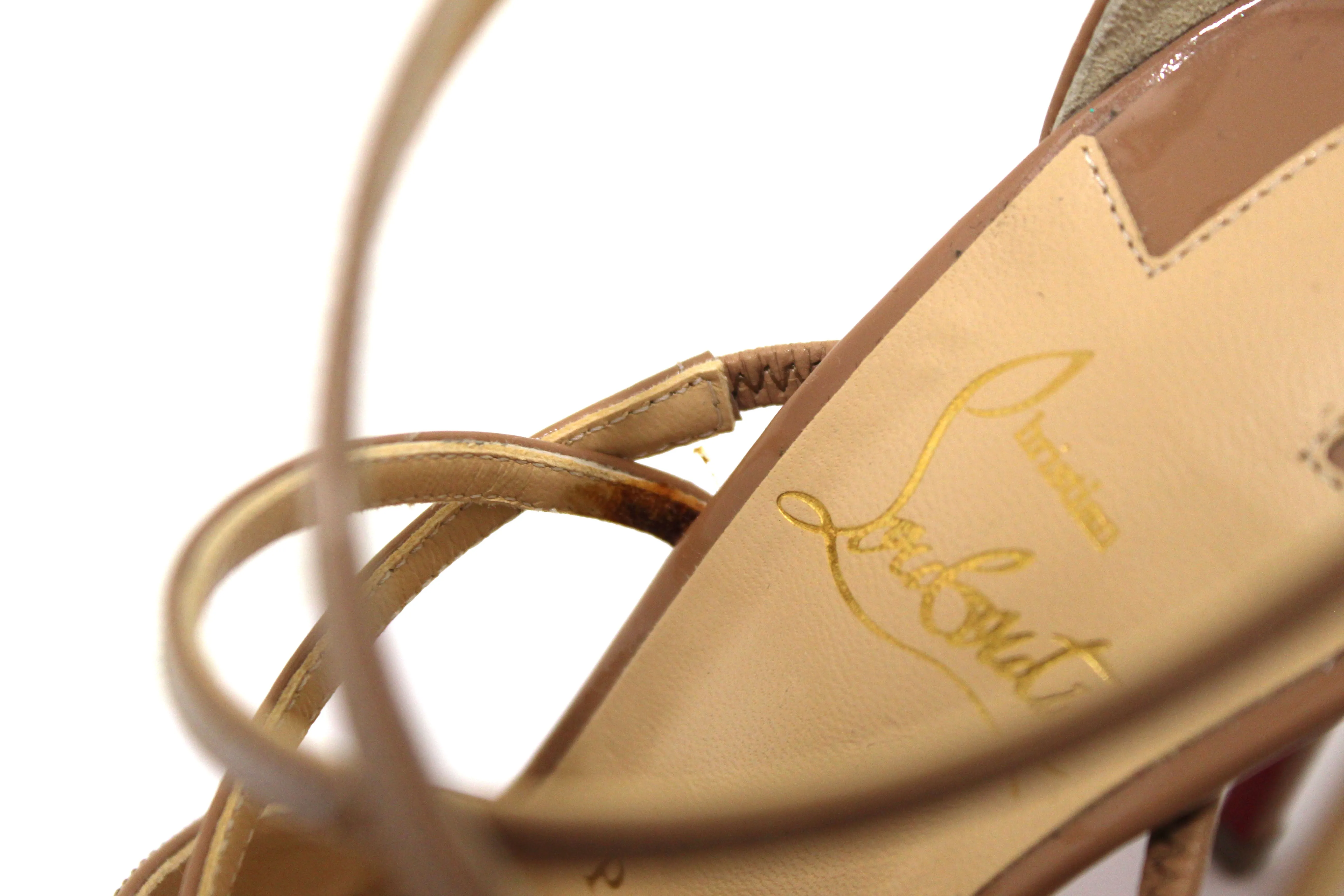Authentic Christian Louboutin Beige Patent Leather Crossfliketa 100 Pumps Size 35