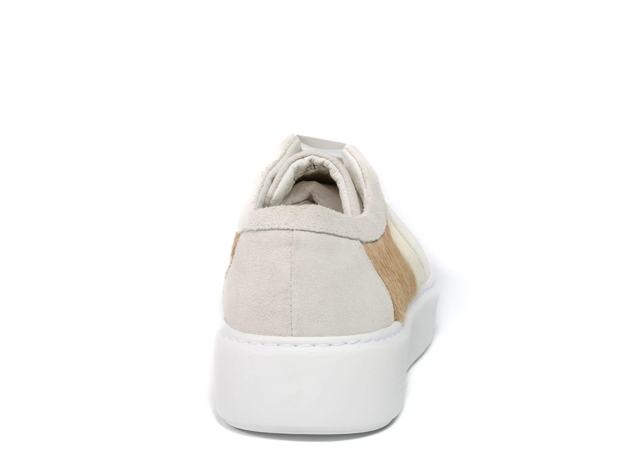Beige Stripe Hair-on-hide Trainer with White Suede Leather