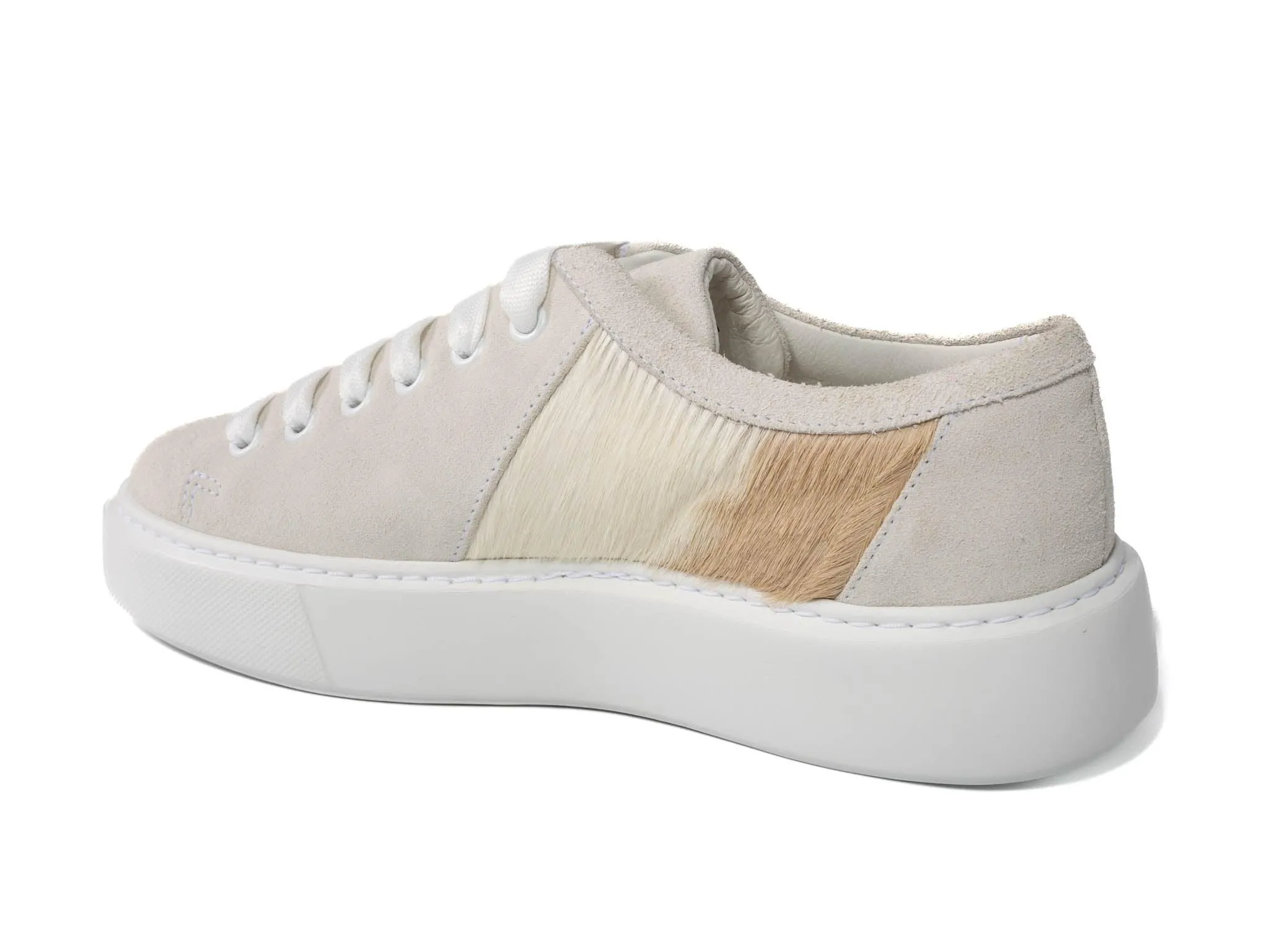Beige Stripe Hair-on-hide Trainer with White Suede Leather