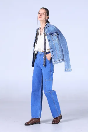Jack Russel - Women Cargo Jeans - Handwerk JF-140 Straight Fit Blue High Waisted
