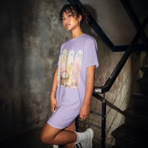 Lavender Hoppy Easter Brushstroke Design Oversized T-shirt Dress 2XS-6XL Cute, Pastel Spring Apparel