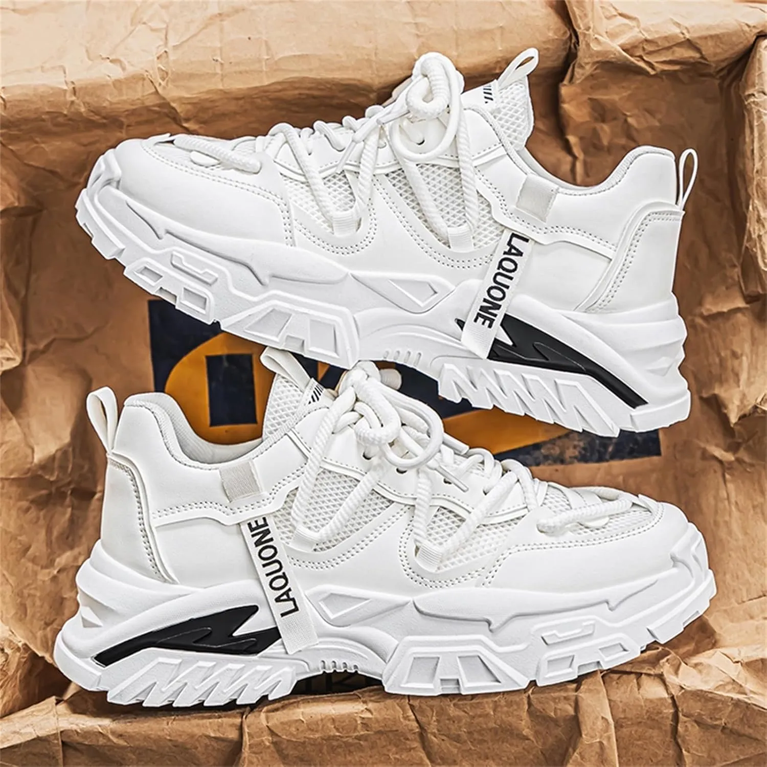 Leather Chunky Sneakers for Men Fashion Platform Casual Dad Shoes Comfortable Non-Slip Wedge Walking Sport Driving Workout Shoes