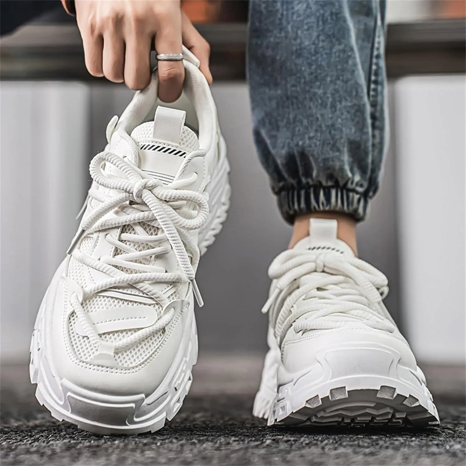 Leather Chunky Sneakers for Men Fashion Platform Casual Dad Shoes Comfortable Non-Slip Wedge Walking Sport Driving Workout Shoes