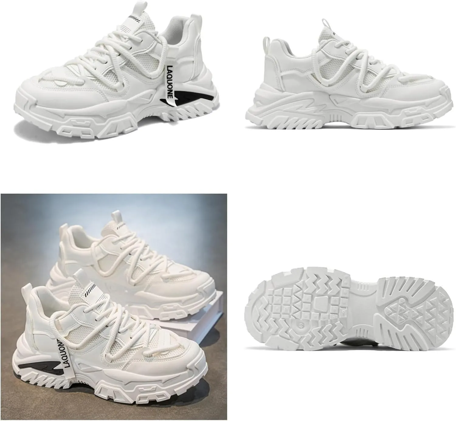 Leather Chunky Sneakers for Men Fashion Platform Casual Dad Shoes Comfortable Non-Slip Wedge Walking Sport Driving Workout Shoes