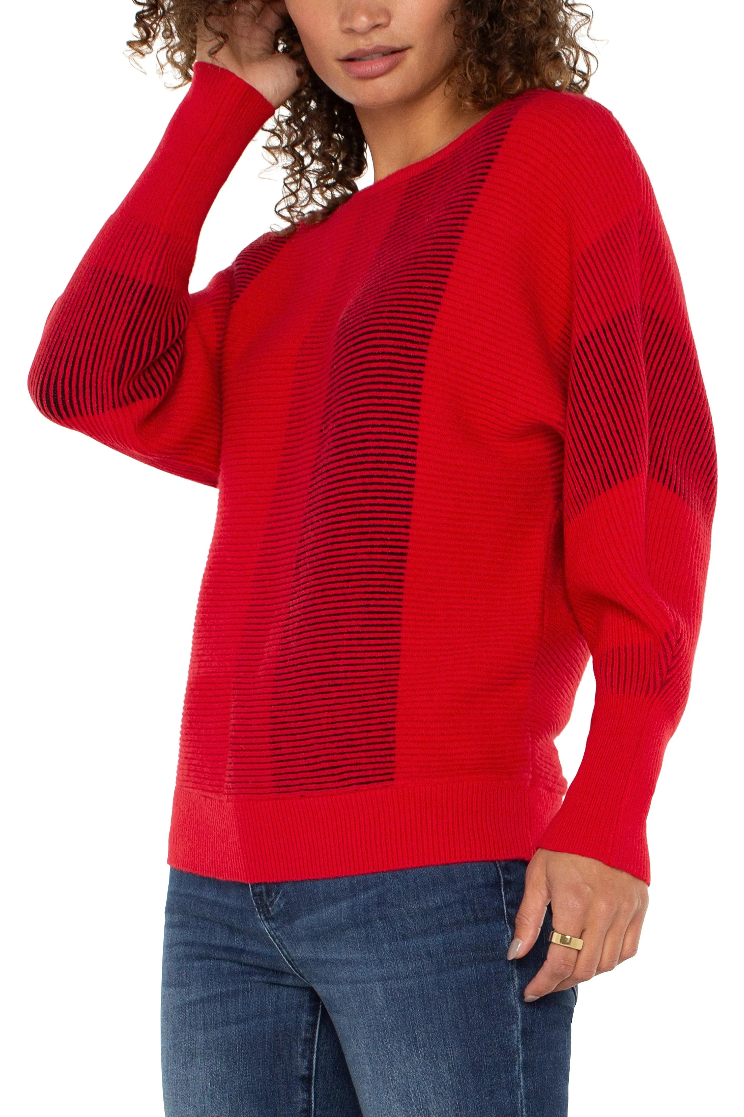 Liverpool Long Sleeve Boat Neck Dolman Sleeve Color Block Sweater In Tango Red