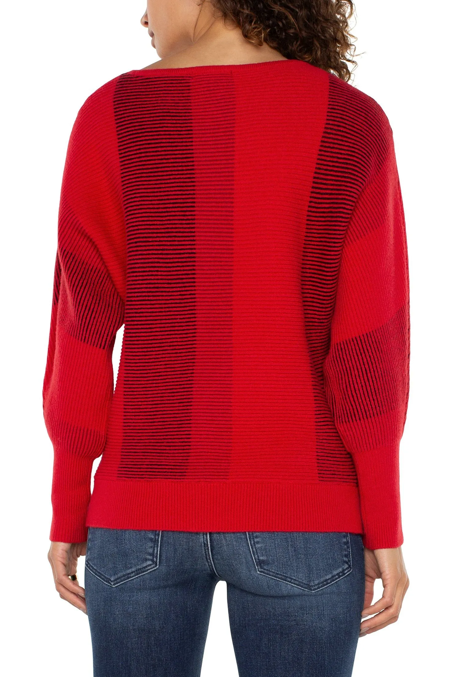 Liverpool Long Sleeve Boat Neck Dolman Sleeve Color Block Sweater In Tango Red