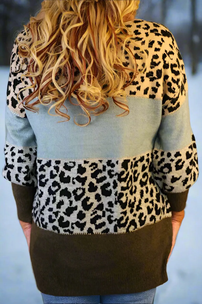 Look Mode Leopard Print Colorblock Sweater In Green