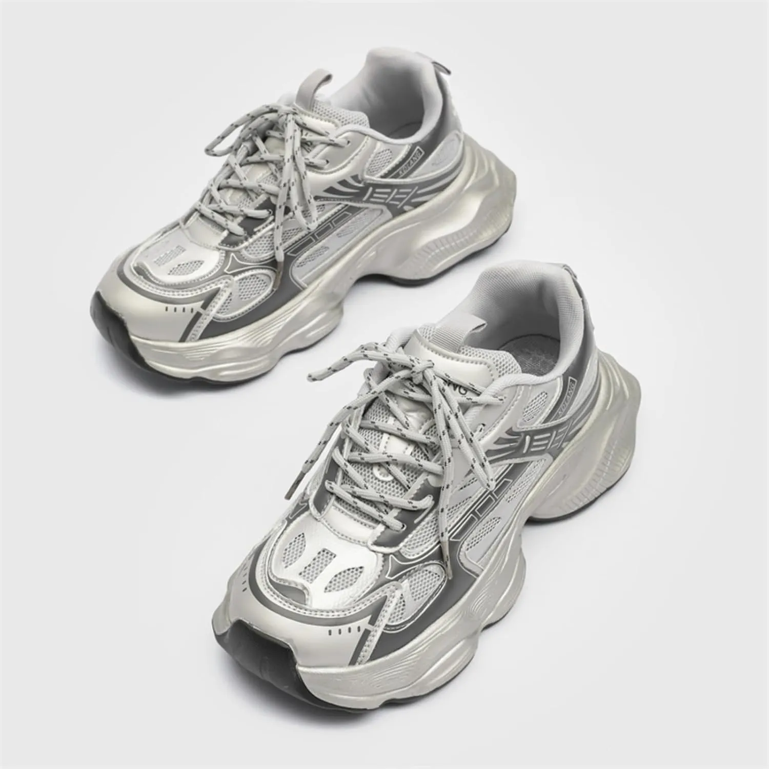 Men's Breathable Mesh Chunky Heels Lace Up Sneakers Fashion Mid Top Height Gain Platform Non Slip Dad Shoes for Daily Walking Running