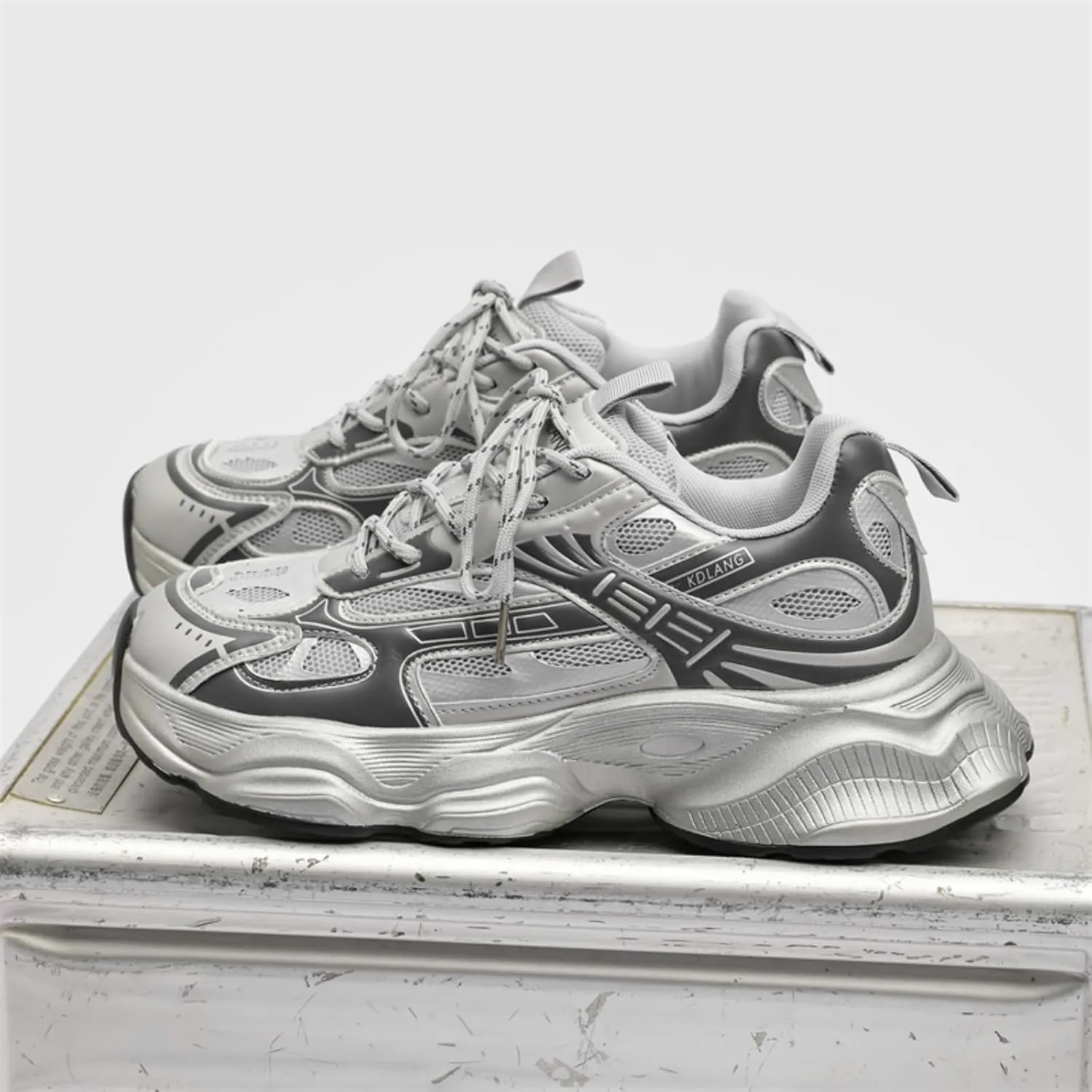 Men's Breathable Mesh Chunky Heels Lace Up Sneakers Fashion Mid Top Height Gain Platform Non Slip Dad Shoes for Daily Walking Running
