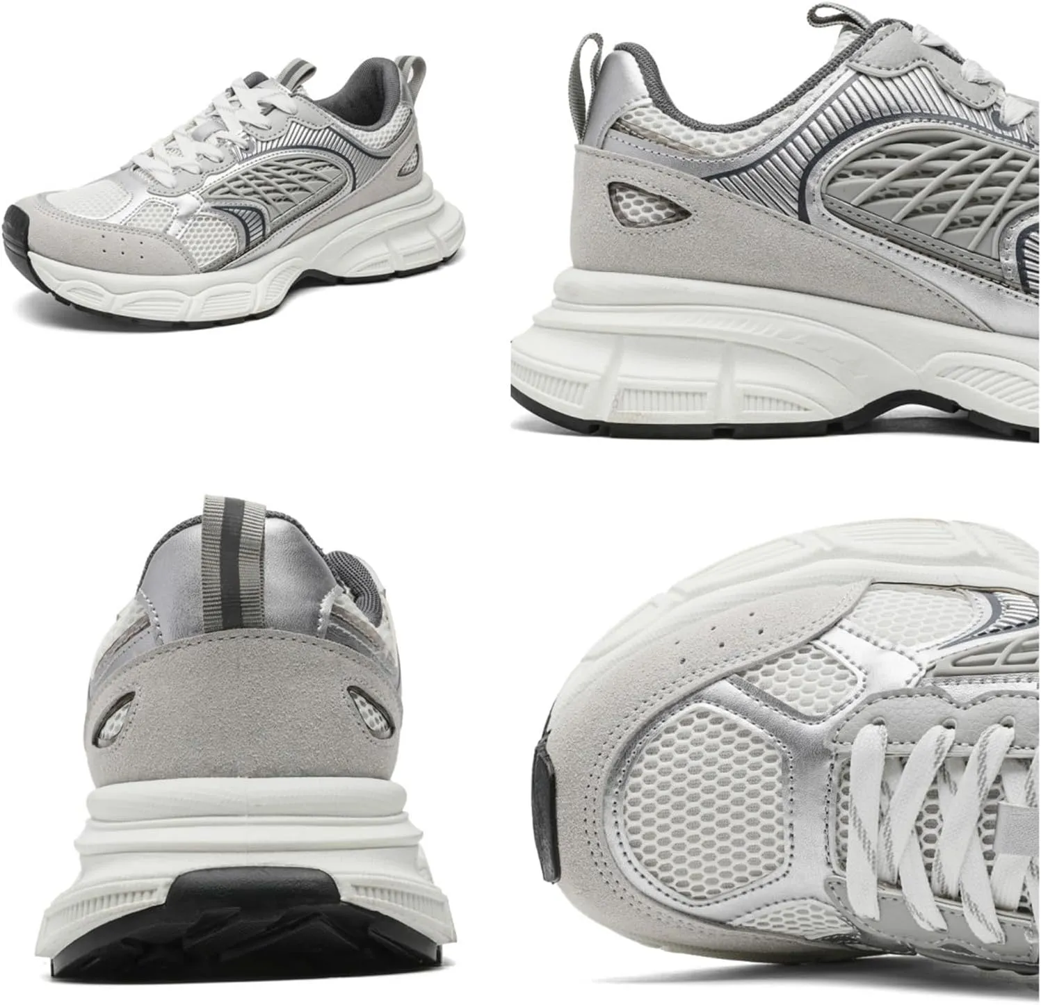 Men's Fashion Chunky Platform Lace-Up Mesh Sneakers Casual Lightweight Round Toe Autumn Trainers Walking Travel Dad Shoes