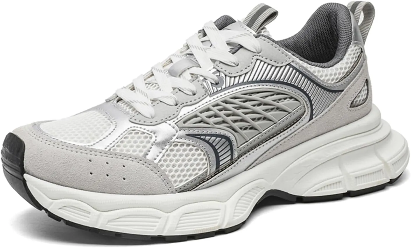 Men's Fashion Chunky Platform Lace-Up Mesh Sneakers Casual Lightweight Round Toe Autumn Trainers Walking Travel Dad Shoes