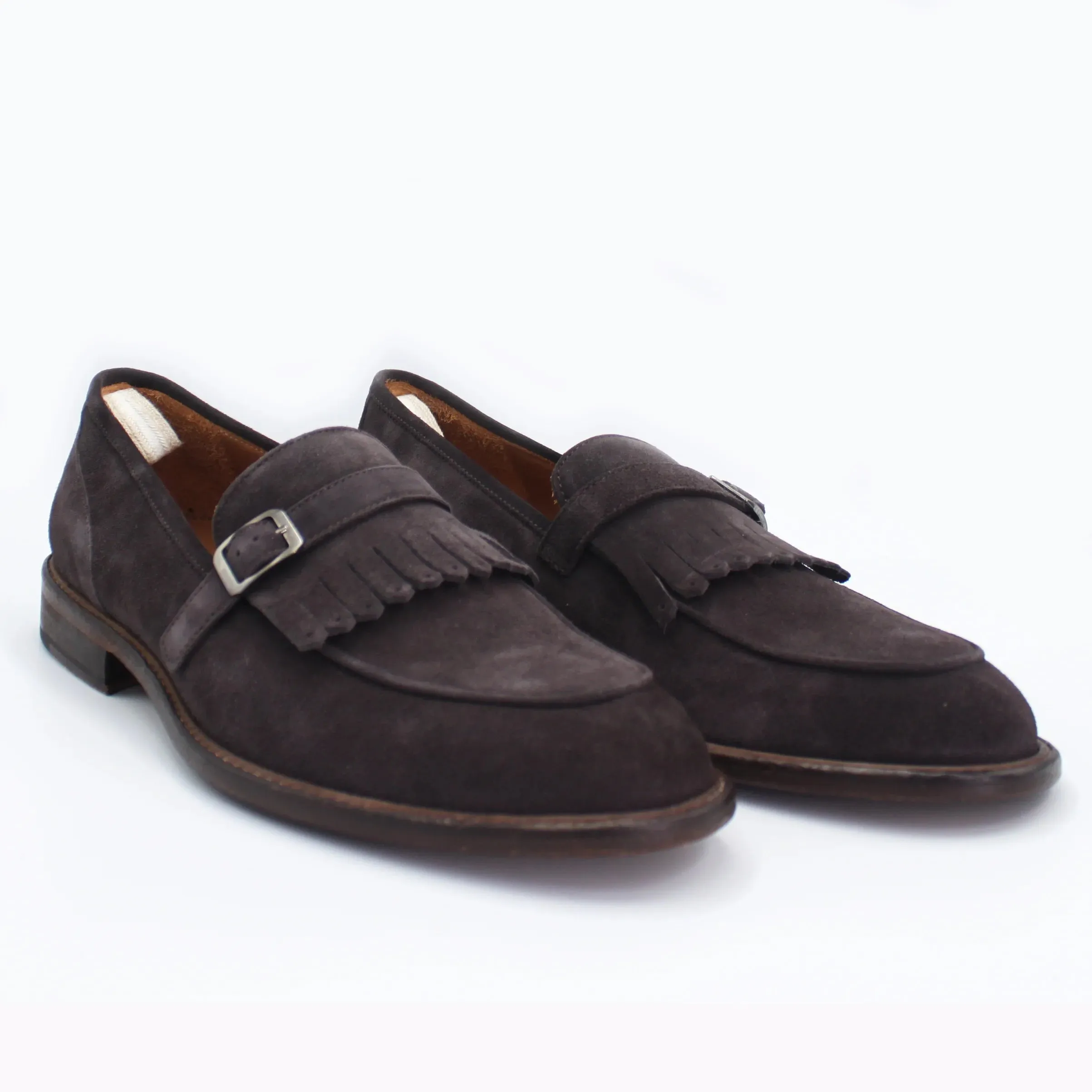 Men's Genuine Suede Leather Moccasin with Buckle in Testa di Moro  (AC337)