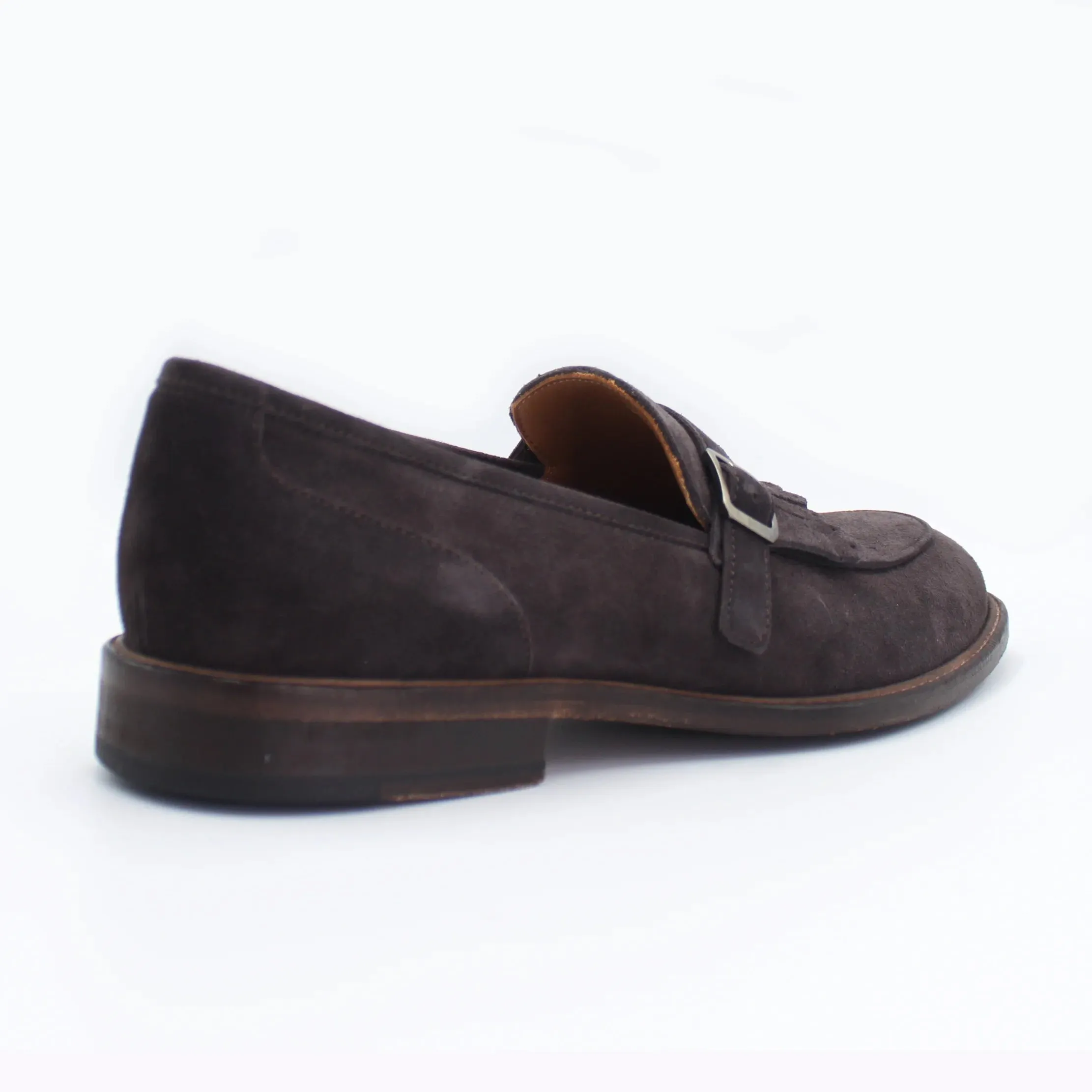 Men's Genuine Suede Leather Moccasin with Buckle in Testa di Moro  (AC337)