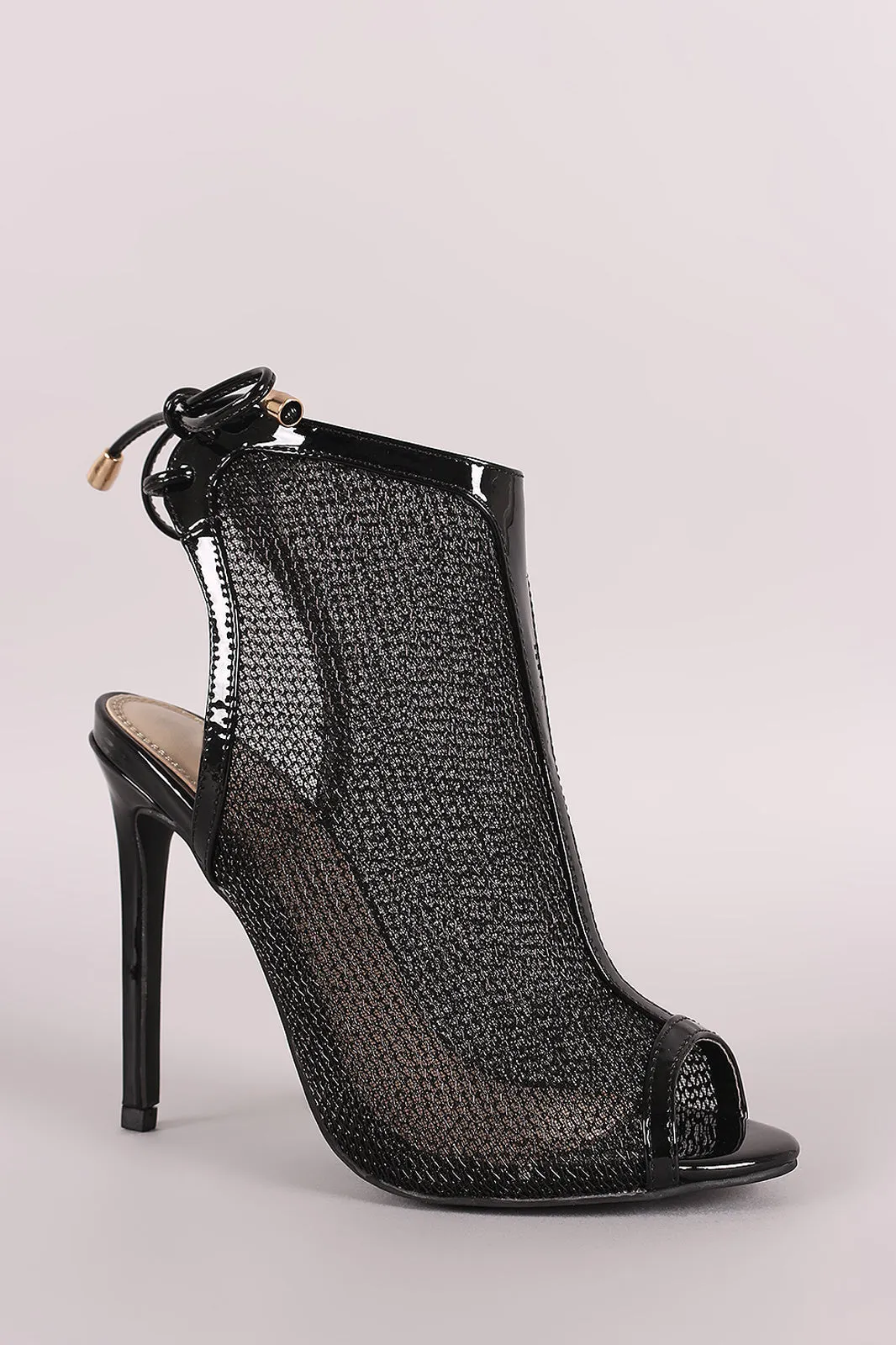 Patent Mesh Back Lace-Up Mule Heeled Booties