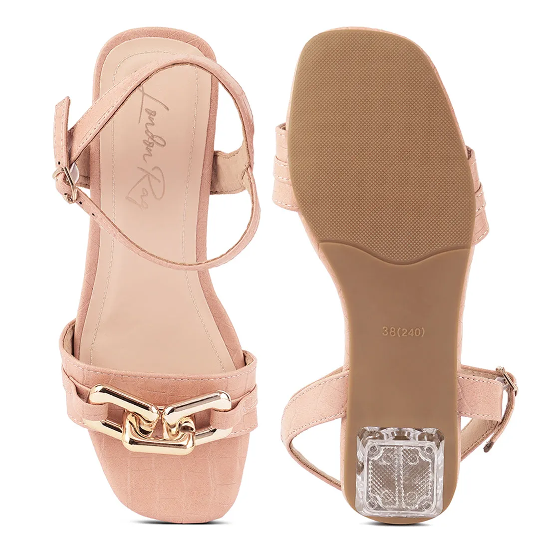 Pink Clear Low Heel Chain Sandal