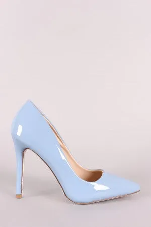 Qupid Patent Pointy Toe Floral Outsole Pump