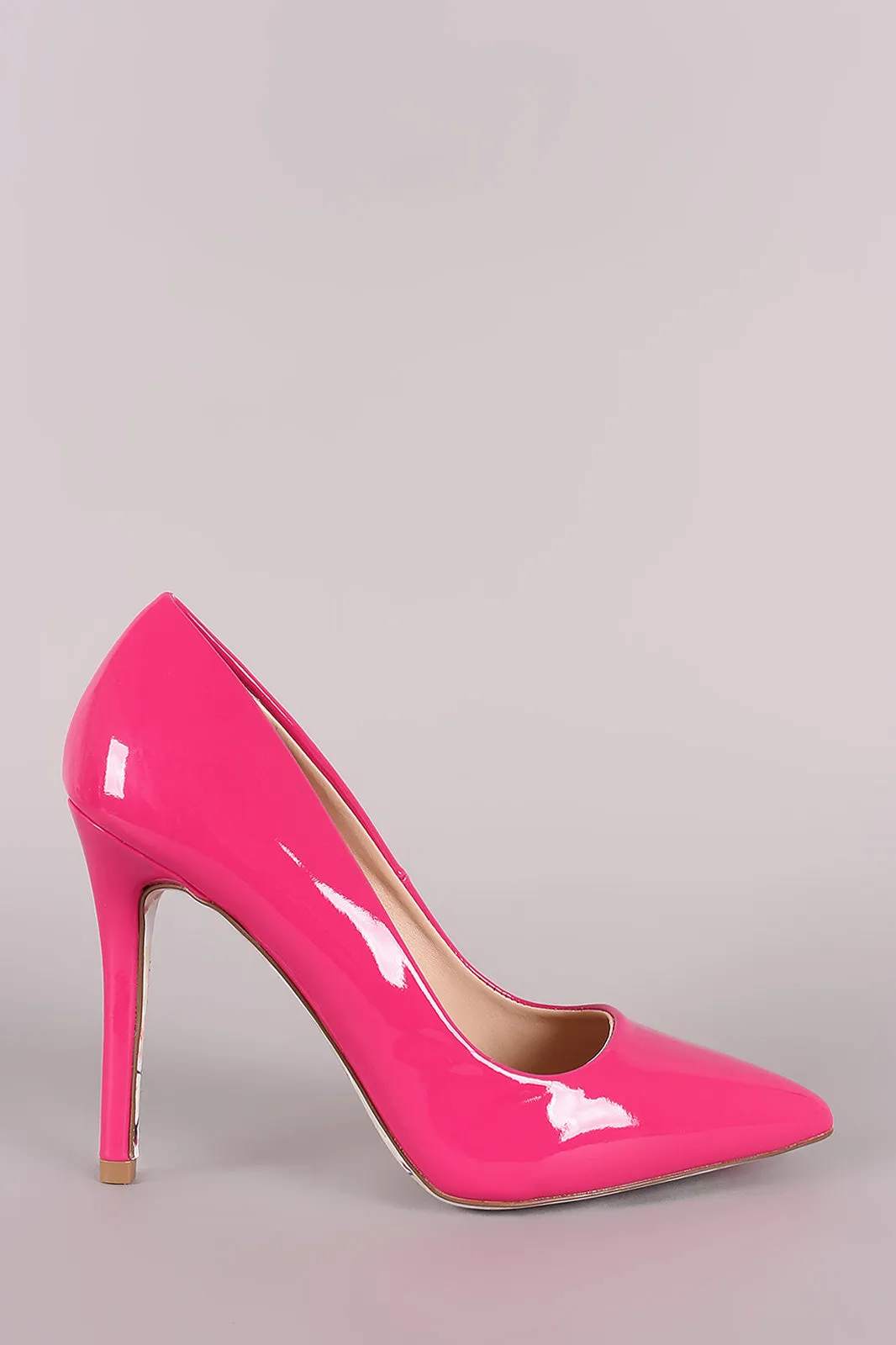 Qupid Patent Pointy Toe Floral Outsole Pump