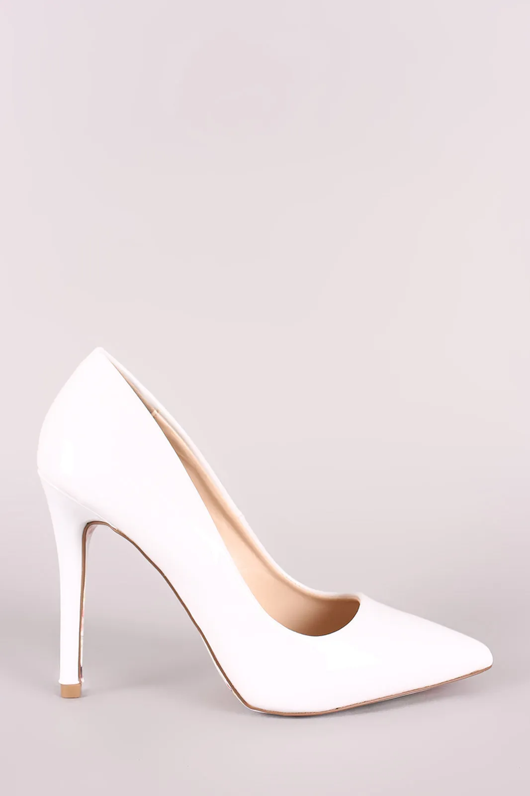 Qupid Patent Pointy Toe Floral Outsole Pump