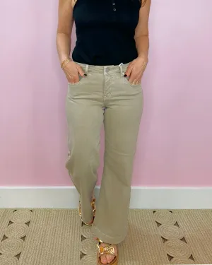Taupe Babe Tummy-Control Wide-Leg Crop Risen Jeans