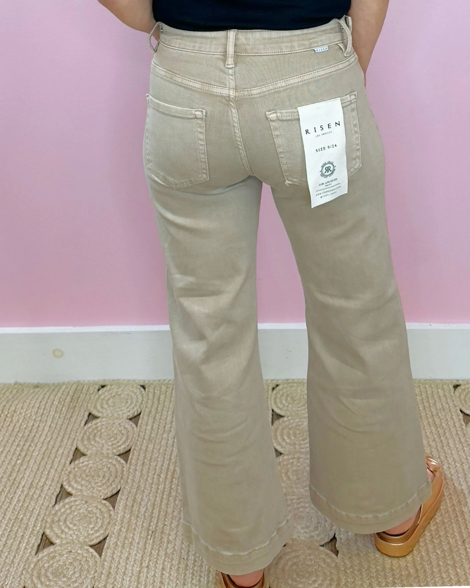 Taupe Babe Tummy-Control Wide-Leg Crop Risen Jeans
