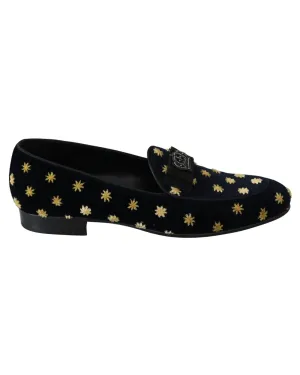 Velvet Loafers with Ricamo Embroidery and Crown Embellishment 39 EU Men