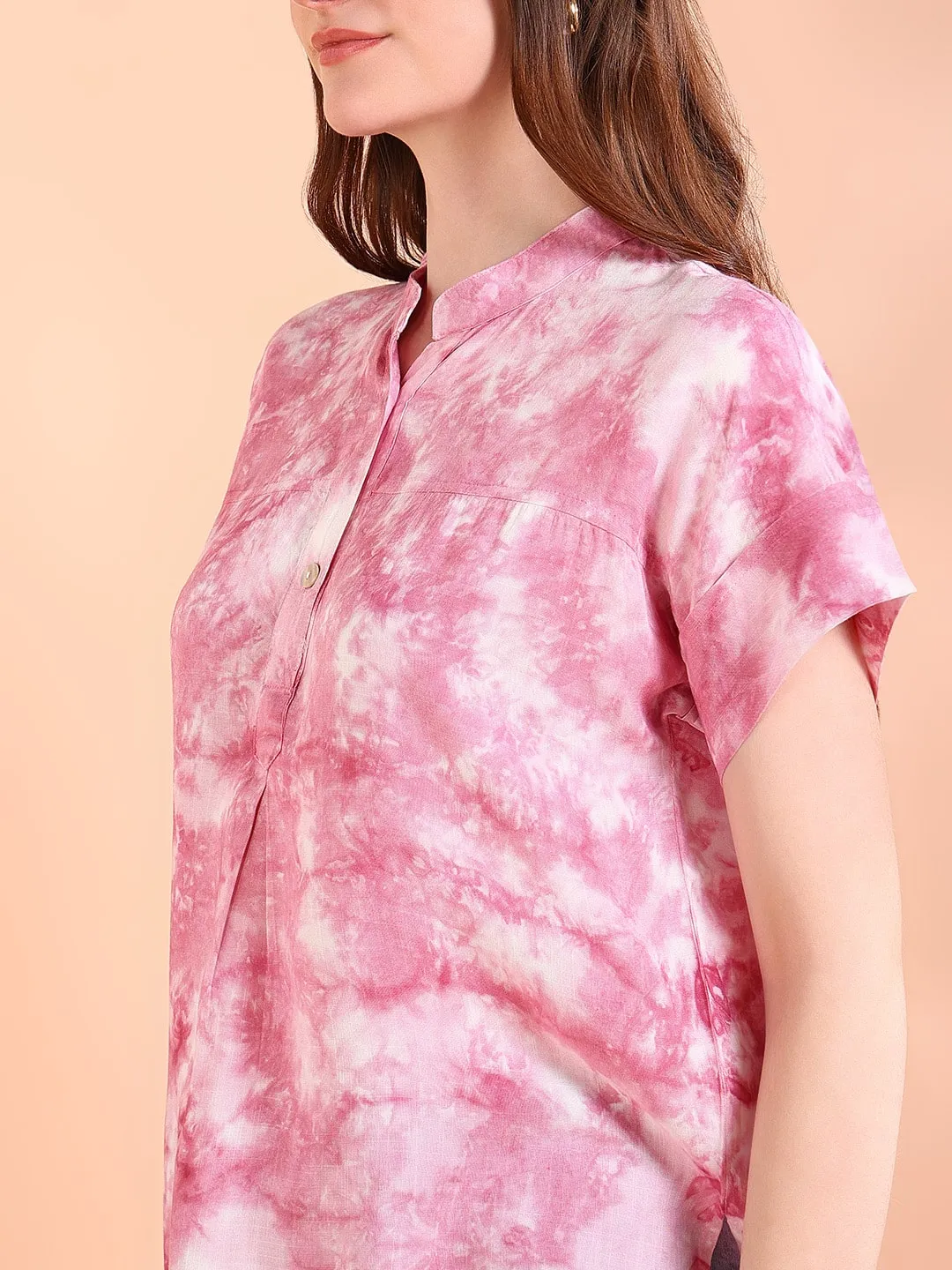 Vibrant Peach Tie-Dye Everywhere Top In Soft Rayon