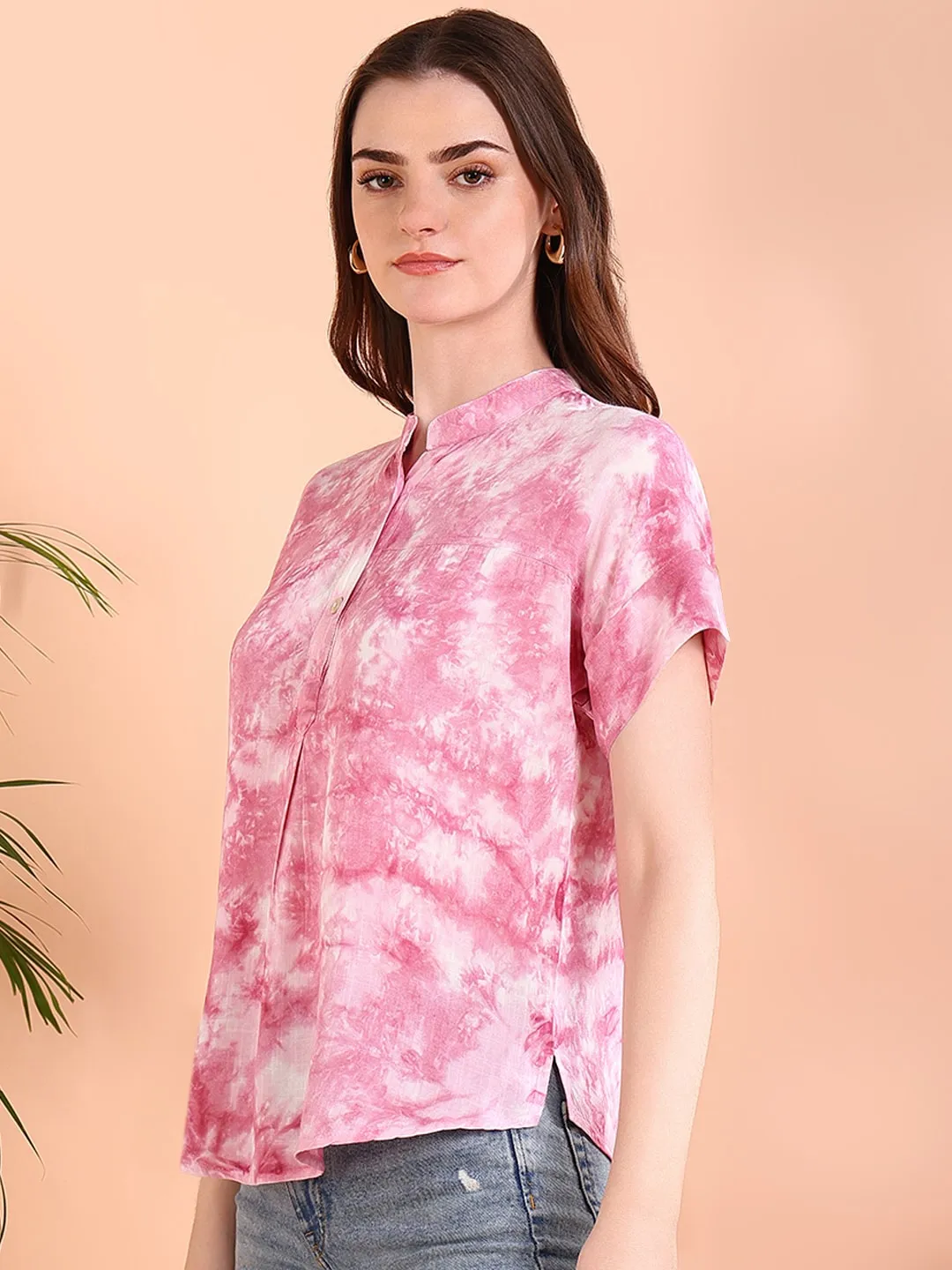 Vibrant Peach Tie-Dye Everywhere Top In Soft Rayon