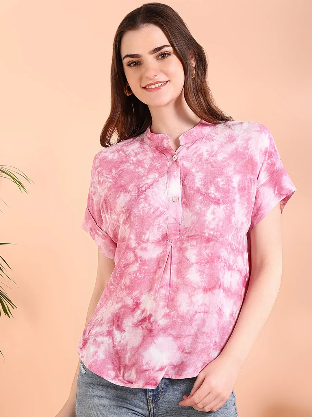 Vibrant Peach Tie-Dye Everywhere Top In Soft Rayon