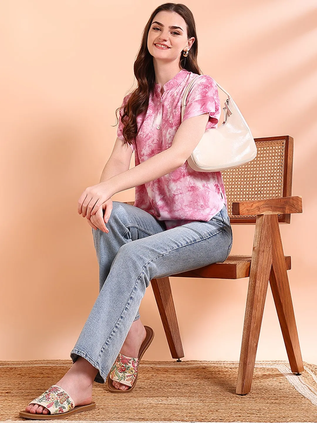 Vibrant Peach Tie-Dye Everywhere Top In Soft Rayon