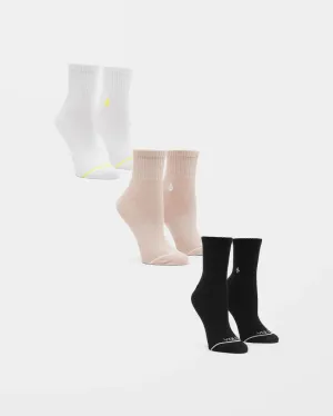 Volcom Women's The New Crew Socks (3 Pack) Assorted Colors E6322400-AST