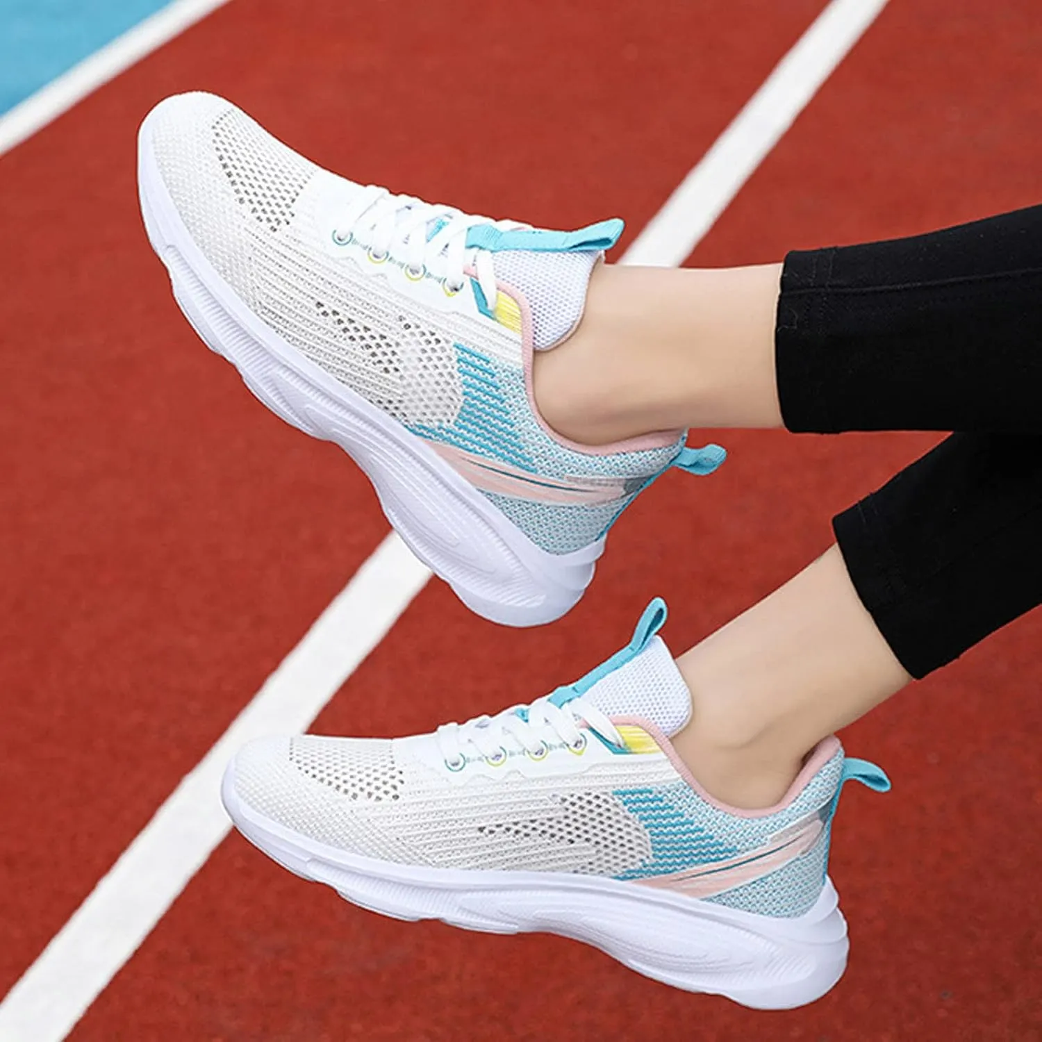 Women Breathable Mesh Tennis Shoes Running Sneaker Lace-Up Walking Shoes Non Slip Workout Shoes for Indoor Outdoor Gym