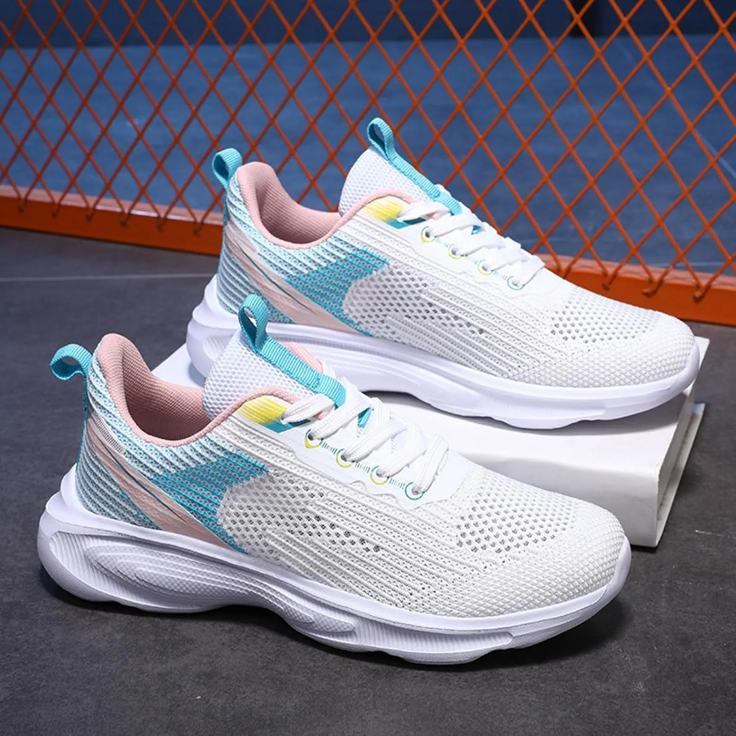 Women Breathable Mesh Tennis Shoes Running Sneaker Lace-Up Walking Shoes Non Slip Workout Shoes for Indoor Outdoor Gym