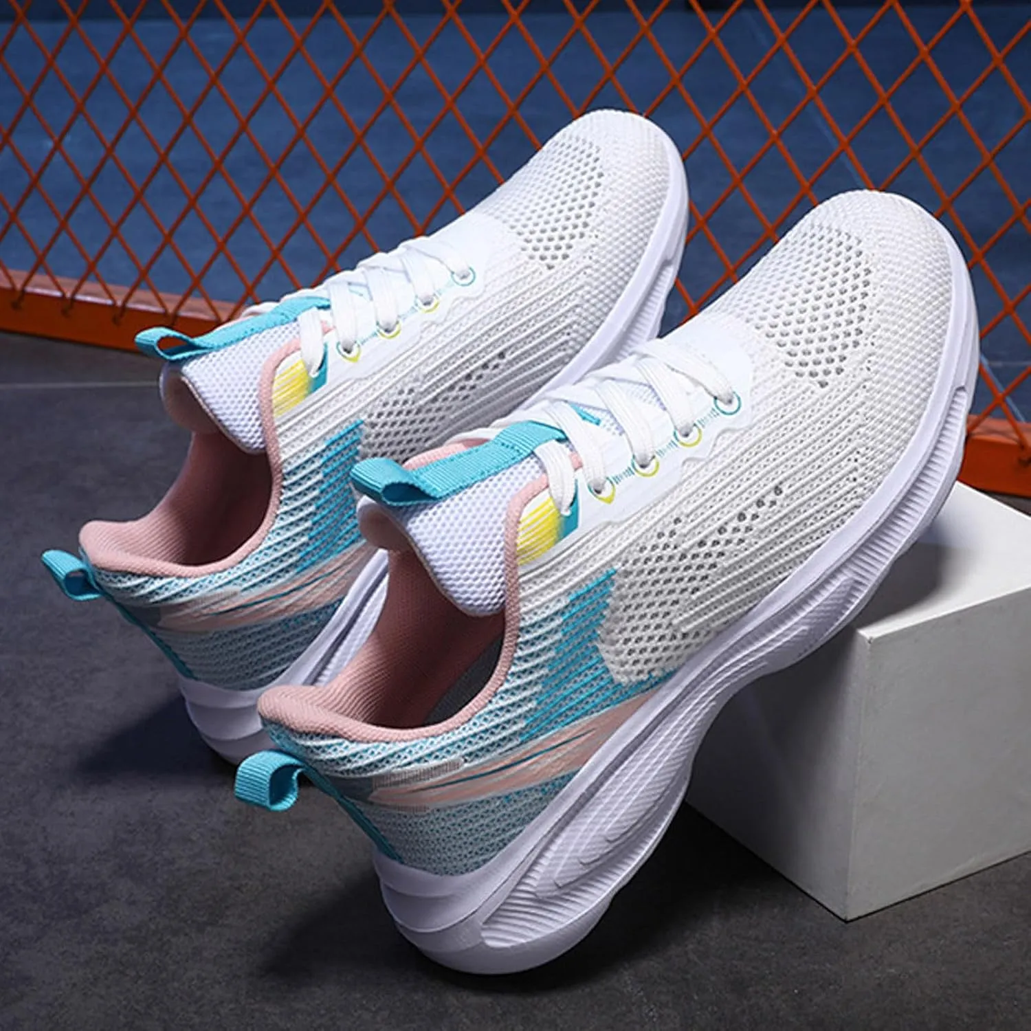 Women Breathable Mesh Tennis Shoes Running Sneaker Lace-Up Walking Shoes Non Slip Workout Shoes for Indoor Outdoor Gym