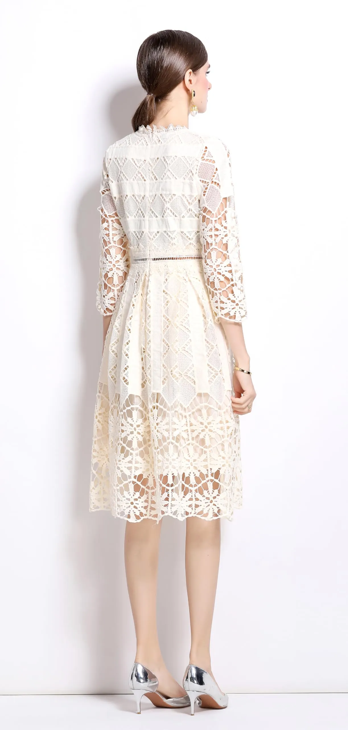 Womens 2/3 Sleeve Wedding Midi Dress