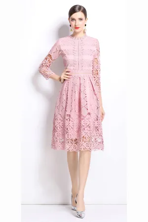 Womens 2/3 Sleeve Wedding Midi Dress