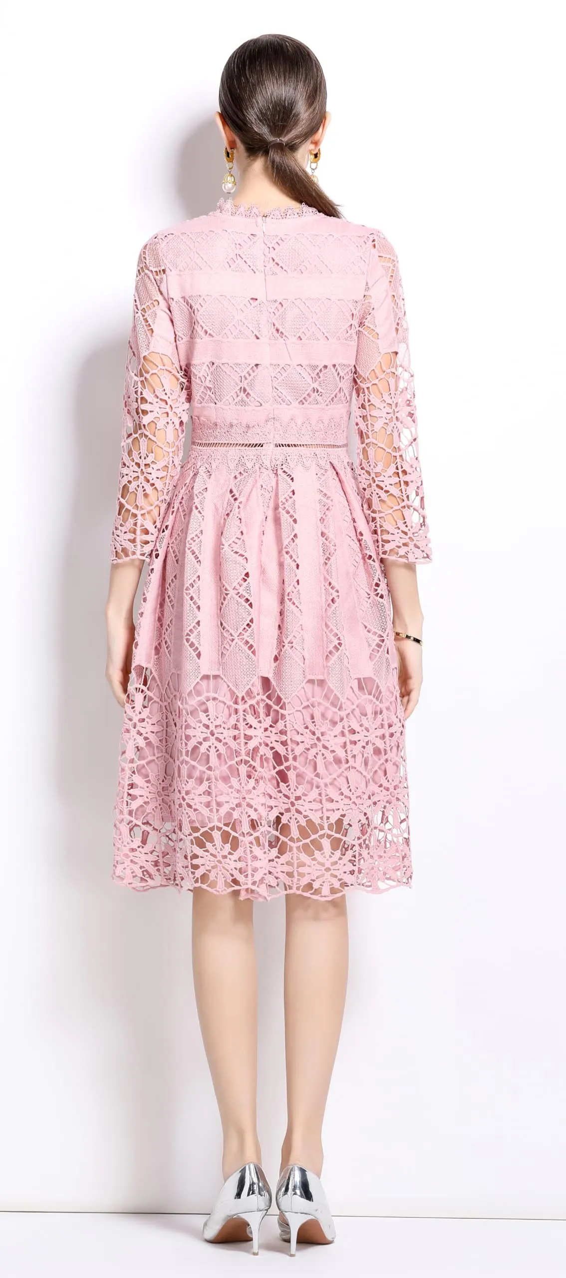 Womens 2/3 Sleeve Wedding Midi Dress